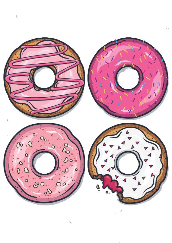 four donuts with pink frosting and sprinkles