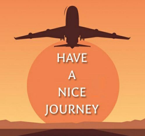 an airplane is flying in the sky with words above it that says have a nice journey