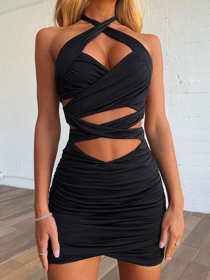 🚚FREE Shipping on orders over $60 �✨ use Code: "Mylook" for Extra Discount at checkout The exaggerated waist hollow seems to divide the clothes into two parts, and this well-proportioned dress uses a crossover design, and the sleeveless mini style greatly enhances the sexy style. Style: Sexy Occasion: Club, Outing, Night, Daily Material: Polyester Fiber Silhouette: Tights Dress Length: Mini Sleeve: Sleeveless Decoration: Hollow Season: Spring And Summer Chic Bodycon Dress, Slinky Mini Dress, Halter Bodycon Dress, Georgette Dress, Pleated Mini Dress, Ruched Bodycon Dress, Black Bodycon Dress, Trend Fashion, 가을 패션