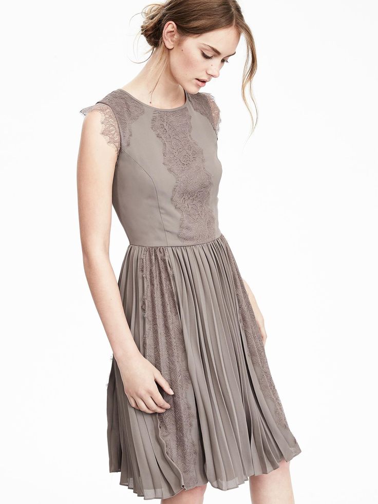 Oyster pleated lace dress | Banana Republic Sept 16 Feminine A-line Sleeveless Dress For Date Night, Spring Sleeveless A-line Dress With Pleated Back, Elegant Sleeveless Mini Dress With Lined Bodice, Feminine Sleeveless Midi Dress With Pleated Bodice, Fitted Sleeveless Sequin Dress, Fitted Sleeveless Mini Dress, Fitted Dressy Sleeveless Dress, Spring Dress With Back Zipper For Date Night, A-line Dress With Back Zipper For Date Night