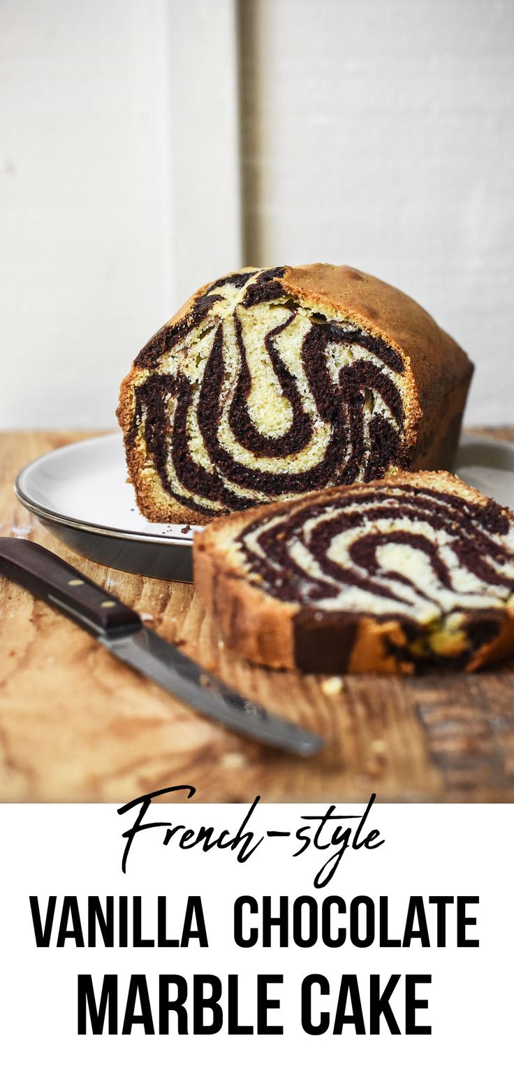 a piece of chocolate marble cake on a plate