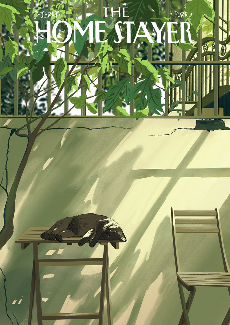 a dog laying on top of a wooden table next to a chair and tree in front of a fence