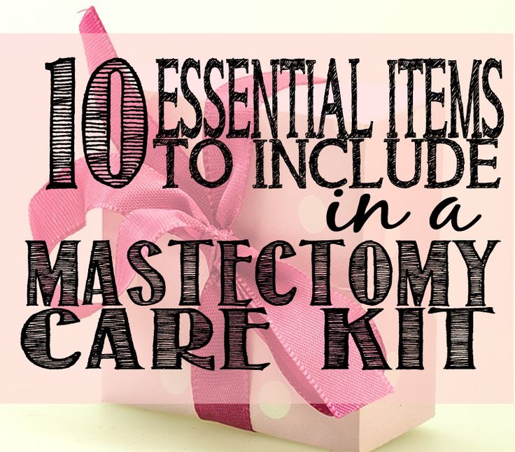 a pink gift box with the words 10 essential items to include in a mastectory care kit