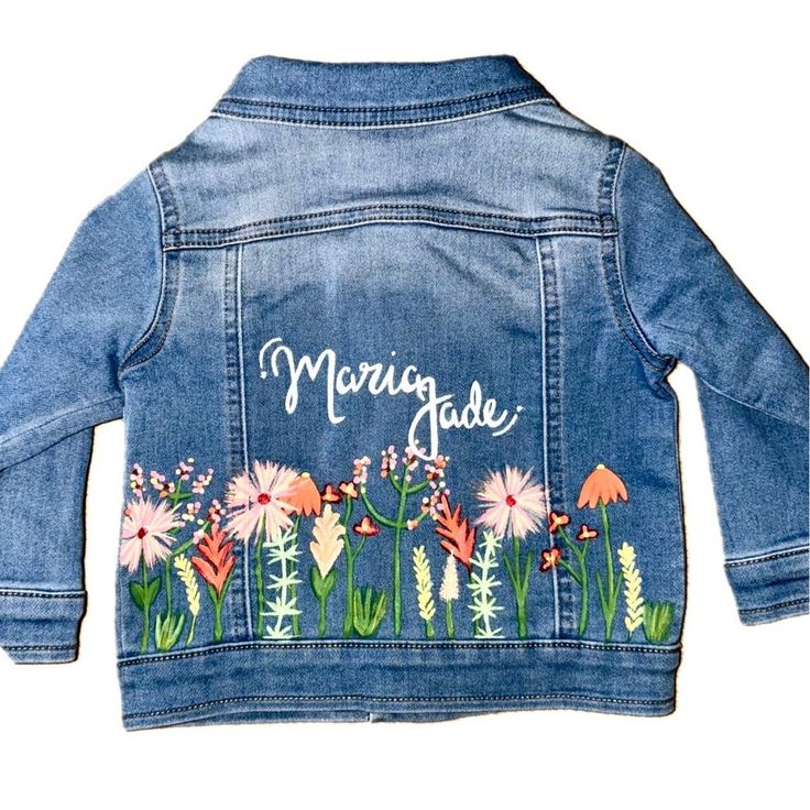 A hand painted denim jacket with your custom design. Designs must be approved by shop. Available 6months-4/5T.  Please specify the following in notes: 1. A short description of the design you wish to be painted. I will follow up with a draft of the final design.  2. Size of jacket. 3. Any specific color scheme.  If you need the jacket by a certain date, please specify that as well and I will do my best to accommodate! Customizable Denim Jacket For Spring, Spring Customizable Denim Jacket, Customizable Denim Outerwear For Spring, Customizable Cotton Denim Jacket For Fall, Customizable Trendy Denim Jacket For Spring, Spring Casual Denim Jacket With Custom Artwork, Trendy Customizable Spring Denim Jacket, Casual Spring Denim Jacket With Custom Artwork, Customizable Blue Denim Jacket For Spring