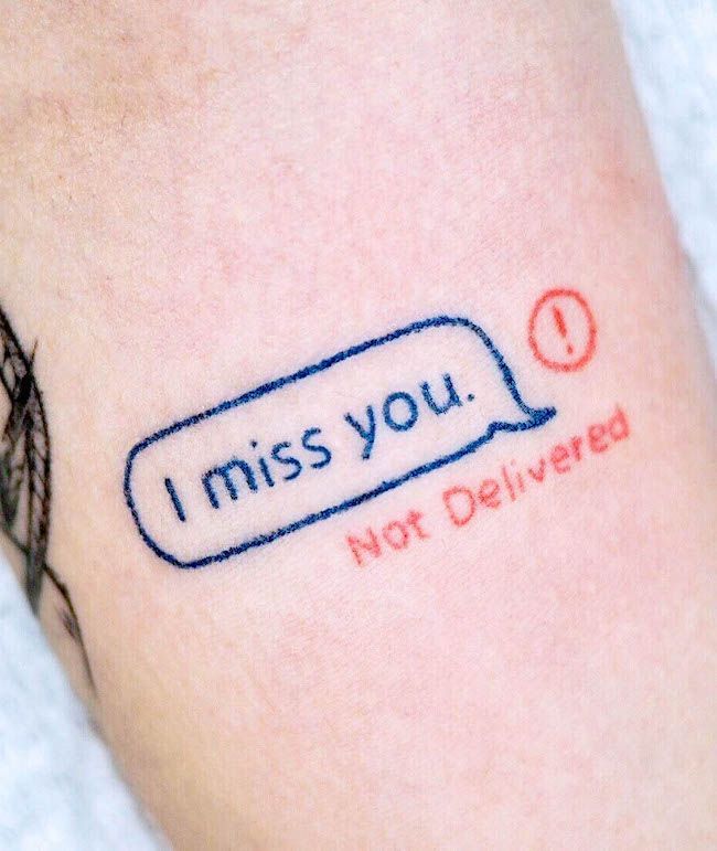 i miss you not delivered tattoo on the leg