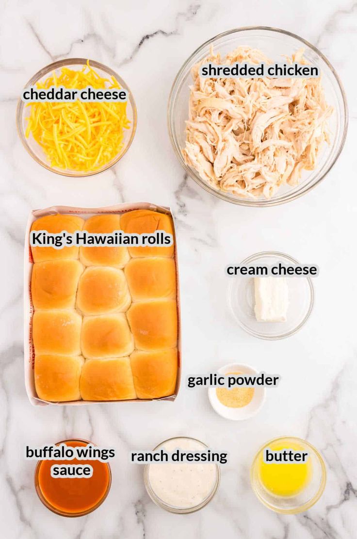 ingredients needed to make hawaiian roll recipe laid out on a white marble counter with text