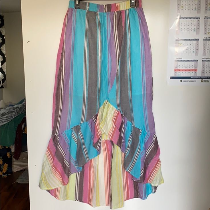 Francesca’s Closet Hi-Low Maxi Skirt Sz M, Nwt But Please See Picture For Small Spot In Front. Not Sure What It Is And Only Just Noticed. I Love The Bright, Rainbowy Colors! Casual Striped Skirt, Striped Tiered Skirt For Summer, Striped Summer Skirt, Spring Vacation Striped Skirt, Striped Skirt For Spring Vacation, Summer Striped Flowy Skirt, Spring Beach Striped Skirt, Striped Flared Skirt For Summer, Casual Striped Long Skirt