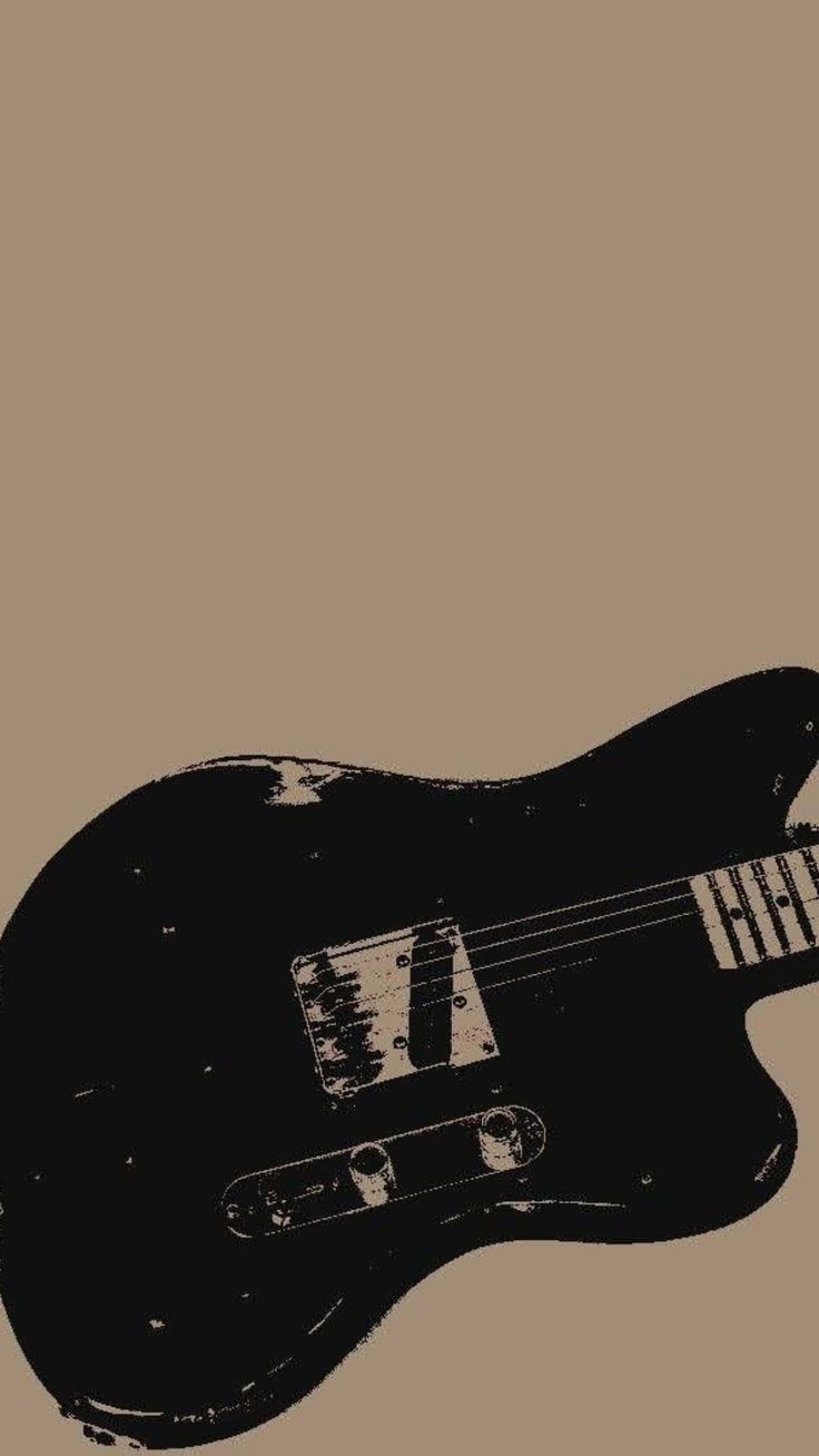 a black and white photo of an electric guitar on a brown background, with the strings missing