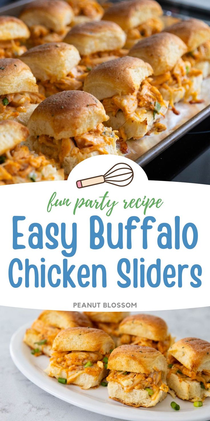 easy buffalo chicken sliders with text overlay