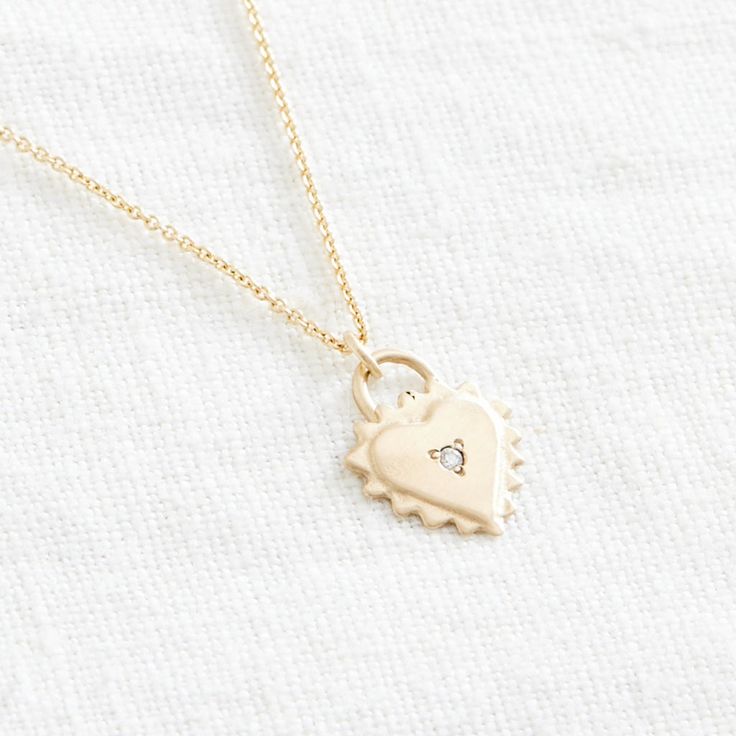 Mini Sagrado with Diamond Heirloom Diamond Necklace Gift, Diamond Heart Pendant Necklace Gift, Heirloom Necklace With Heart Charm As Gift, Heirloom Sterling Silver Heart Pendant Necklace, Heirloom Heart Charm Necklace As A Gift, Heirloom Heart Charm Necklace For Gift, Heirloom Heart Charm Necklace Gift, Everyday Birthstone Heart Pendant Necklace, Everyday Gemstone Heart Pendant Necklace