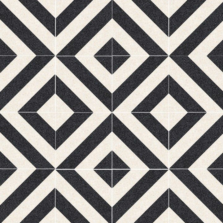 a black and white tile pattern with diamond shapes