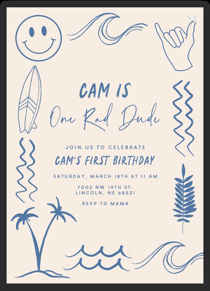 a birthday party card with the words cam is one red dude on it and an image of