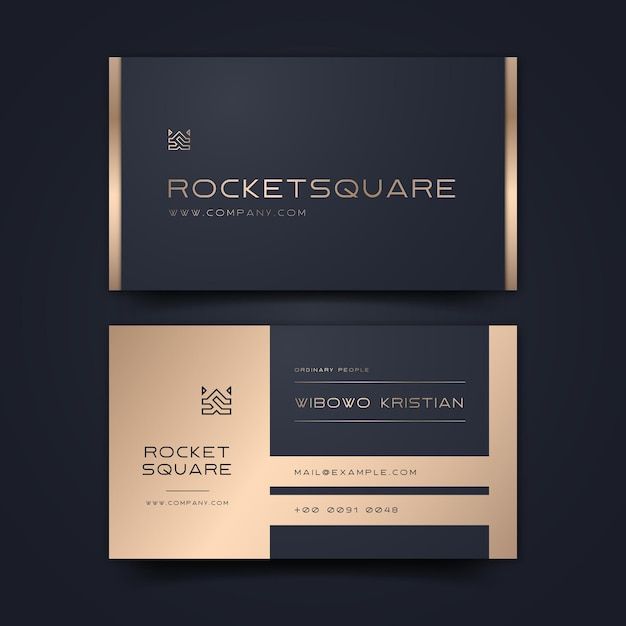 a black and gold business card with the name rockettsquare on it