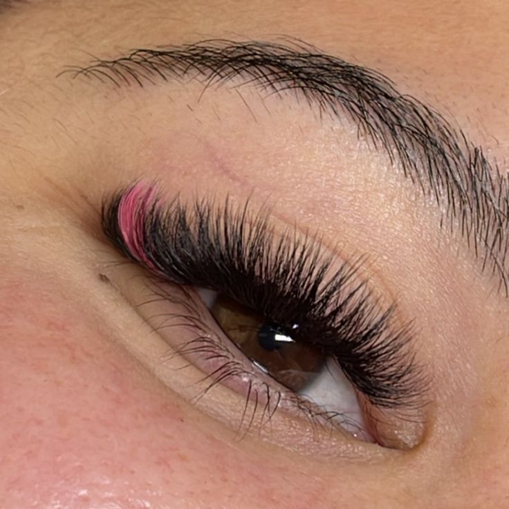 Colored Lash Extensions Pink, Pink Lash Extensions, Makeup Aesthetic Ideas, Eyelash Extensions Aftercare, Lashes Fake Eyelashes, Lash Products, Nail Makeup, Short Lashes, Lash Extensions Styles