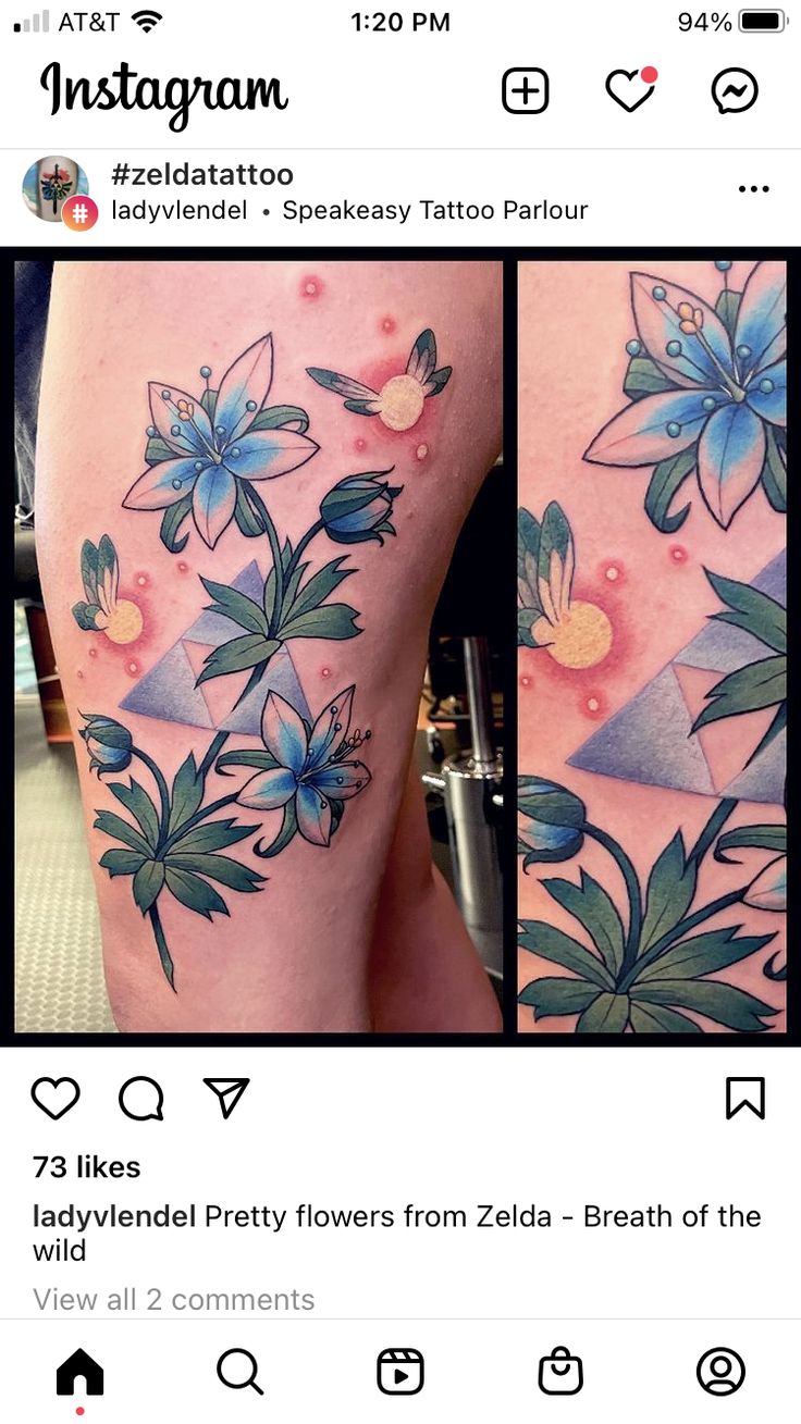 the back of a woman's thigh with flowers and leaves on her leg, which is