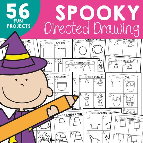 a book cover with a cartoon character holding a pencil in front of it and the title spooky directed drawing