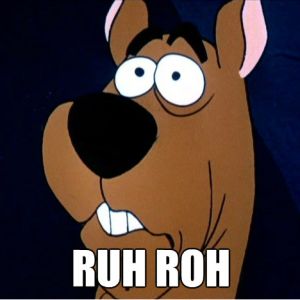 a cartoon dog with the words ruh - roh on it's face