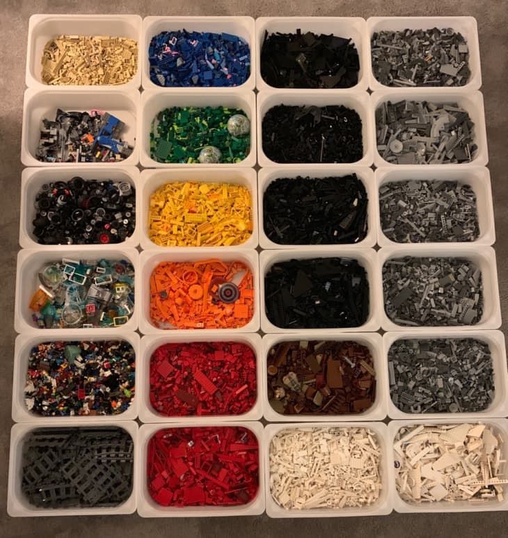 the trays are filled with different colored beads