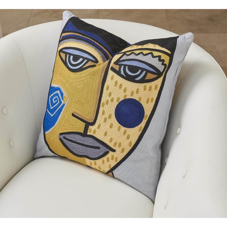 Paulo Pillow - Accessories - High Fashion Home Painting Pillow Covers, Modern Decorative Pillows, Face Pillow, Yellow Colour Scheme, Global Views, Multi Pattern, Pillow Room, High Fashion Home, Abstract Faces