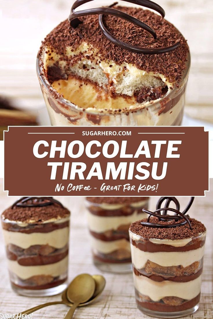 chocolate tirami desserts in small glasses with spoons