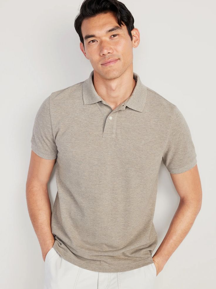 Uniform Pique Polo for Men | Old Navy Fitted Collared Polo Shirt For Everyday, Classic Gray Polo Collar T-shirt, Casual Short Sleeve Polo Shirt With Buttons, Casual Button-up Polo Shirt With Ribbed Collar, Casual Solid T-shirt With Seamless Collar, Gray Collared Polo Shirt For Summer, Classic Solid-color Everyday Polo Shirt, Everyday Short Sleeve Polo Shirt With Button Closure, Casual Plain Collared Polo Shirt