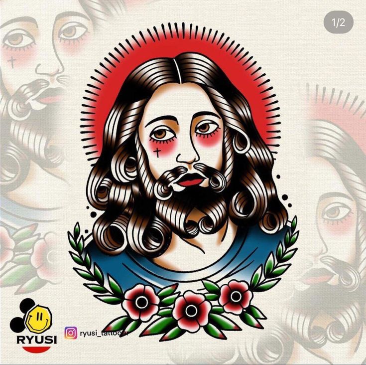 Jesus Traditional Tattoo, Cool Half Sleeve Tattoos, Sailor Jerry Tattoos, Jesus Piece, Jesus Tattoo, Traditional Tattoo Art, Sailor Jerry, School Tattoo, Half Sleeve Tattoo