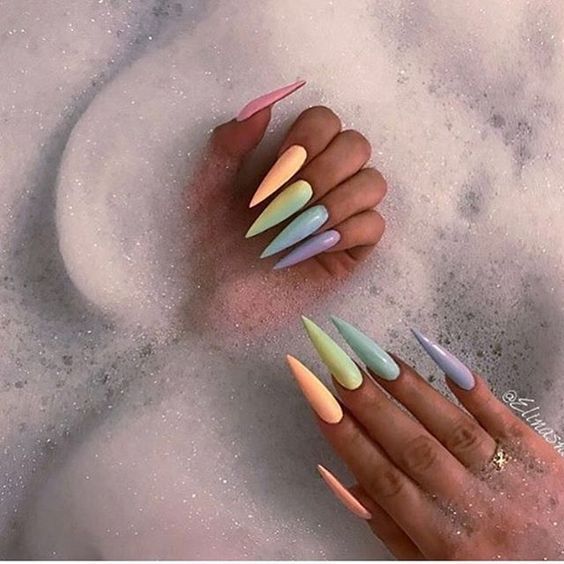 Acrylic Nails Stiletto, Stiletto Nail Art, Pedicure Designs, Unicorn Nails, Stiletto Nails Designs, Rainbow Nails, Luxury Nails, Clothes Style, Dope Nails