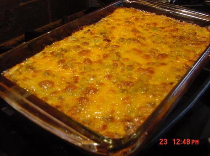 a casserole dish is being cooked in the oven