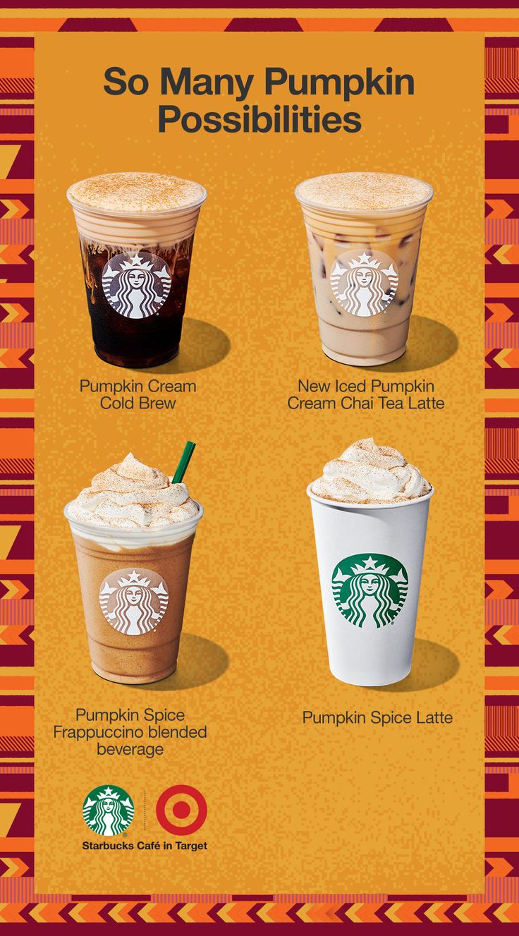 an advertisement for starbucks's pumpkin flavored coffees is shown in this graphic