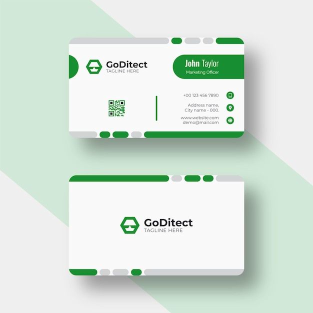 two green and white business cards with the word godliet on them, sitting next to each other