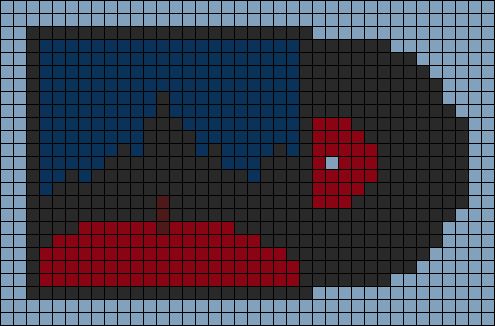 a cross stitch pattern with a red and blue face