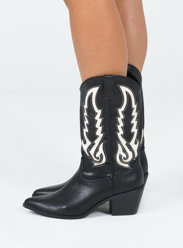 Cowgirl boots Faux leather material Hero Image: Cathlin Detail stitching Mid-calf length Pull tabs Pointed toe Block heel Heel height: 6.5cm / 2.5" Hero Image, Lace Up Wedges, Loafer Sneakers, Casual Sport Shoes, Heeled Loafers, Cowgirl Boots, Boots Black, Leather Material, Sneakers For Sale