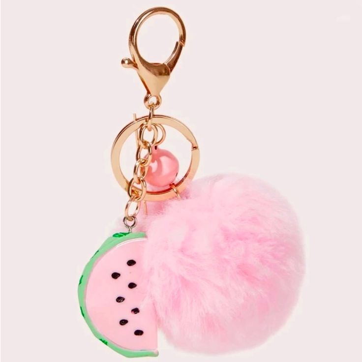 New Adorable Boutique Pink Faux Fur & Ball Watermelon Keychain Accessories Make Everything Better Brand New From A Pet & Smoke Free Home! Trendy Pink Jewelry With Fruit Design, Playful Pink Jewelry With Fruit Design, Pink Fun Jewelry With Fruit Design, Fun Pink Jewelry With Fruit Design, Fun Pink Fruit Design Jewelry, Pink Fruit Design Jewelry, Watermelon Keychain, Emo Accessories, Leather Fob