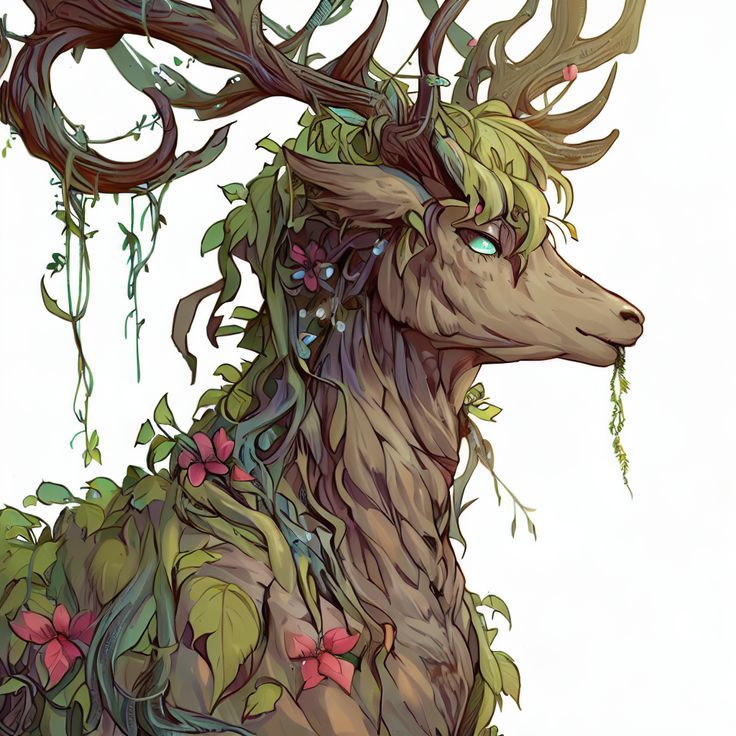 an animal that is covered in vines and flowers