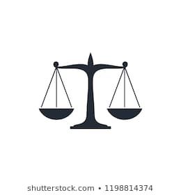 the scale of justice is shown in this black and white logo, which includes an image of