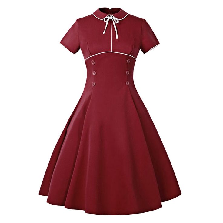 Peter Pan Collar Buttoned Vintage Dress - Red - 3Z26240316 - Women's Clothing, Dresses, Retro Dresses  #RetroDresses #Women's #Clothing # #Dresses # #Retro #Dresses Pleated Skater Dress, Dressing Tips, Vintage Red Dress, Vintage 1950s Dresses, Womens Vintage Dresses, Vestidos Vintage, The 50s, Mode Vintage, Pan Collar