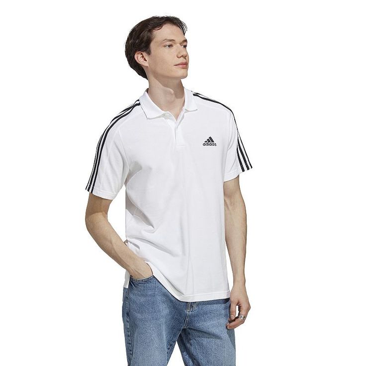 Whether you wear it in the clubhouse or to the office, this men's adidas polo shirt keeps up with your active lifestyle. Whether you wear it in the clubhouse or to the office, this men's adidas polo shirt keeps up with your active lifestyle. TECHNOLOGIES & FEATURES Lightweight pique construction Embroidered logo Button placket Short sleevesFABRIC & CARE Cotton Machine wash ImportedSUSTAINABILITY FEATURES Supports more sustainable cotton farming Color: White. Gender: male. Age Group: adult. Adidas Polo Shirt, Cotton Farming, World Of Sports, Active Lifestyle, This Man, Keep Up, Button Placket, Wear It, Adidas Men