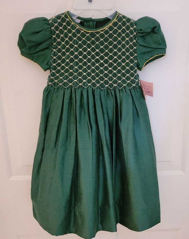 Beautiful Bettina's Designs Girls Dress SZ 2 measures  10" from armpit to armpit length  23 " beautiful  NWT check out my listing for other designer items Festive Short Sleeve Dress-up Dress, Festive Short Sleeve Dress, Festive Green Dress, Fitted Green Holiday Dress, Festive Fitted Green Holiday Dress, Festive Green Fitted Holiday Dress, Fitted Festive Frock For Dress-up, Festive Fitted Frock For Dress-up, Fitted Spring Festive Frock