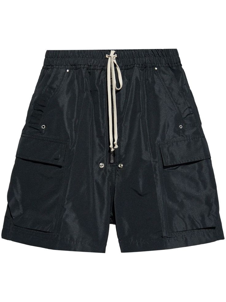 Rick Owens Cargobela Shorts - Farfetch Utility Shorts With Drawstring For Streetwear, Utility Style Drawstring Shorts For Streetwear, Utility Drawstring Shorts For Streetwear, Black Nylon Cargo Shorts With Pockets, Black Nylon Cargo Shorts With Side Pockets, Black Knee-length Cargo Shorts With Pockets, Utility Shorts With Drawstring, Utility Style Drawstring Shorts, Black Utility Shorts With Multiple Pockets