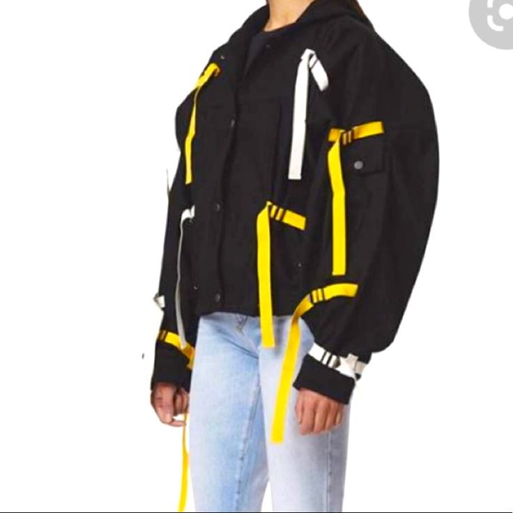 This Is An Authentic Fiorucci Canvas Jacket. Work Once And In Brand New Condition. No Stains. Smoke Free Home. Oversized Fit. Oversized Black Urban Utility Jacket, Black Oversized Utility Jacket For Streetwear, Oversized Techwear Utility Jacket For Spring, Oversized Black Utility Jacket, Black Techwear Utility Jacket For Spring, Trendy Oversized Utility Jacket For Streetwear, Trendy Oversized Yellow Outerwear, Urban Long Sleeve Outerwear For Street Style, Urban Outerwear For Street Style