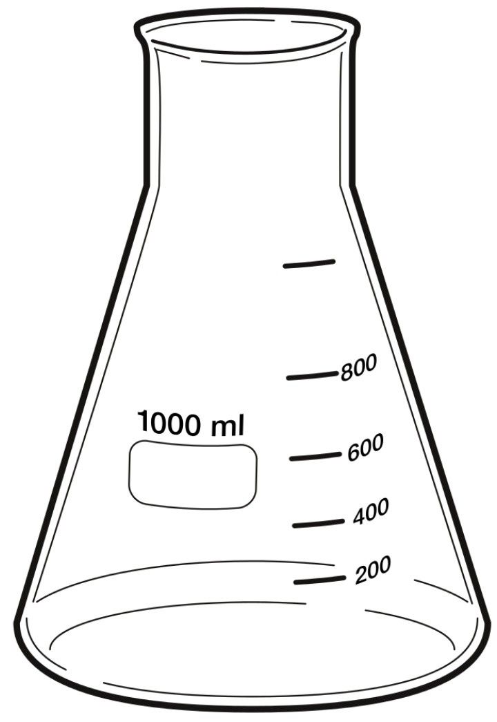 a flask filled with liquid and labeled in the words 100 ml, 600 ml