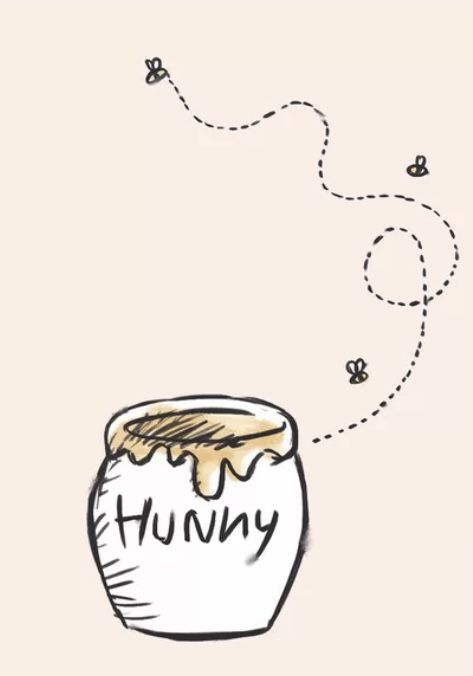 a drawing of a honey jar with the word humpy written on it and bees flying around