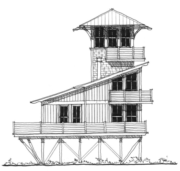 an architectural drawing of a house on stilts