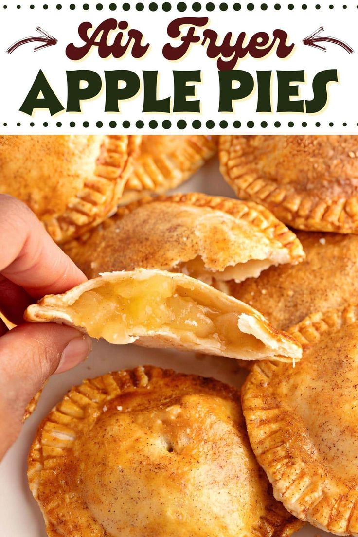 homemade air fryer apple pies on a white plate with the title above it