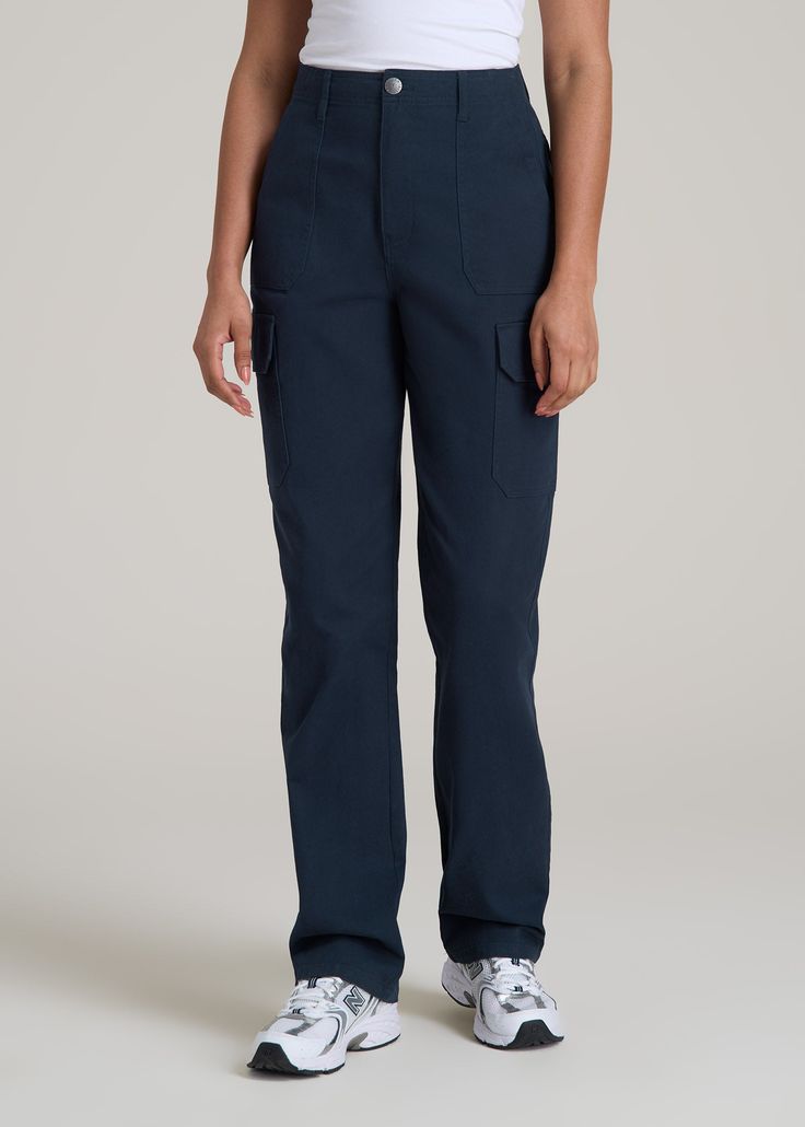 About Our Straight Leg Cargo Chino Pants for Tall Women The style and utility of a cargo pant meets an extra-long inseam on these chinos for tall women. Designed specifically for ladies from 5’9 to 6’6, they have a high rise and a straight leg that creates a modern, flattering fit. These women’s tall pants are made with stretch-infused cotton that’s been pre-washed and shrinkage controlled to make sure the silhouette stays perfect. Store everything you need for a day on the go with plenty of poc Pants For Tall Women, Womens Chinos, Tall Pants, High Rise Pants, Cargo Pant, Pants Casual, Chino Pants, Tall Women, Long Sleeve Bodysuit