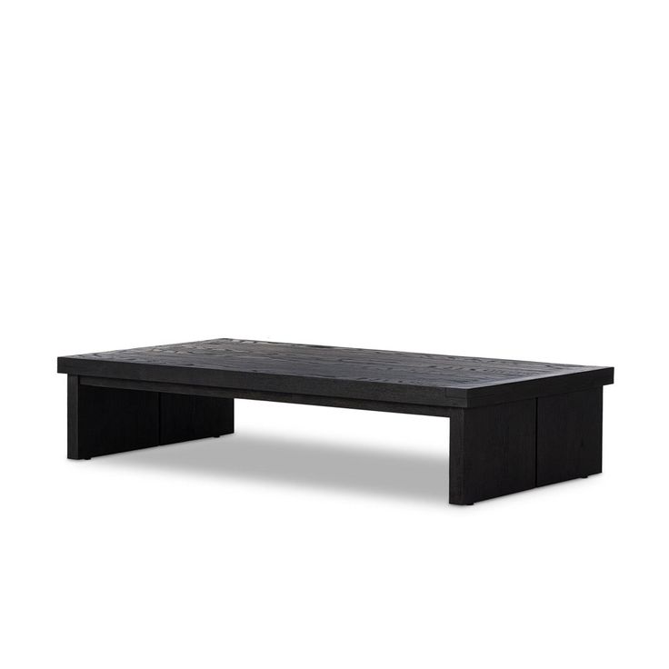 Warby Coffee Table Worn Black Veneer Angled View Four Hands Black Rectangle Coffee Table, Rectangle Coffee Tables, Oak Coffee Table, Cleaning Wood, Dining Benches, Ottoman Stool, Natural Wood Finish, Oak Veneer, Four Hands