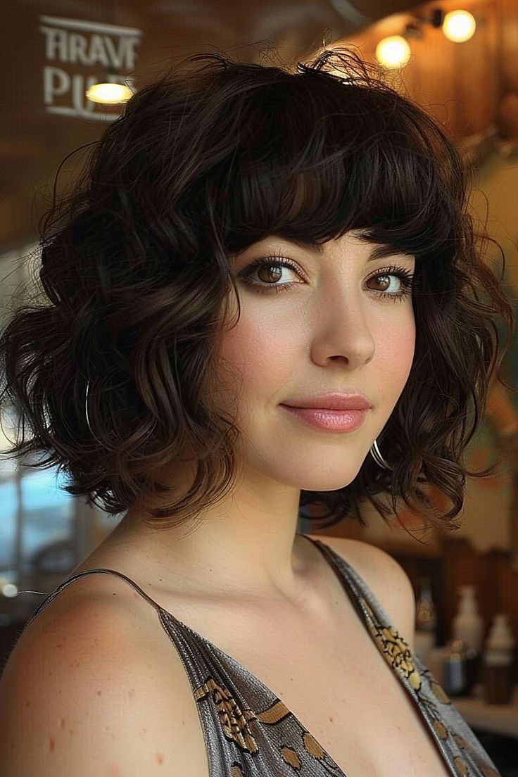 The Best Curly Hairstyles & Haircuts of 2024 Curly French Bob, Voluminous Curly Hair, Deep Brunette, Brunette Tones, Best Curly Hairstyles, Shaggy Bob Haircut, Short Haircuts With Bangs, Trendy Fringe, Chic Haircut