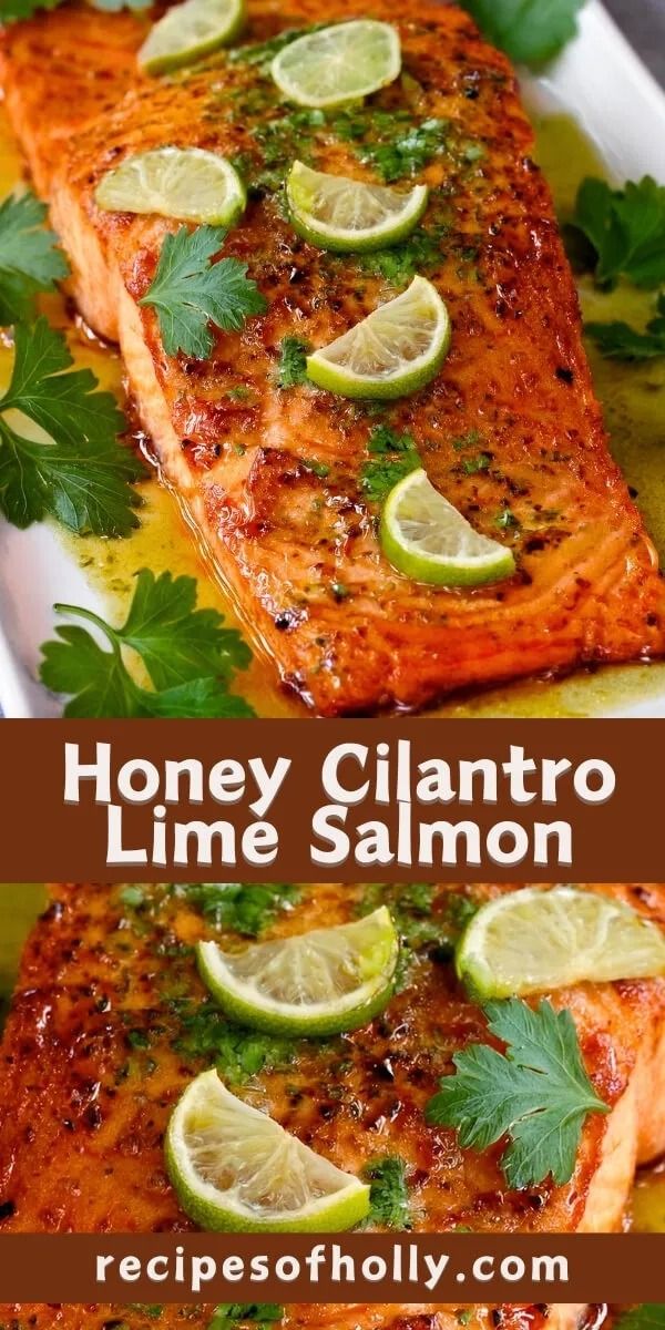 honey cllantro lime salmon on a plate with cilantro