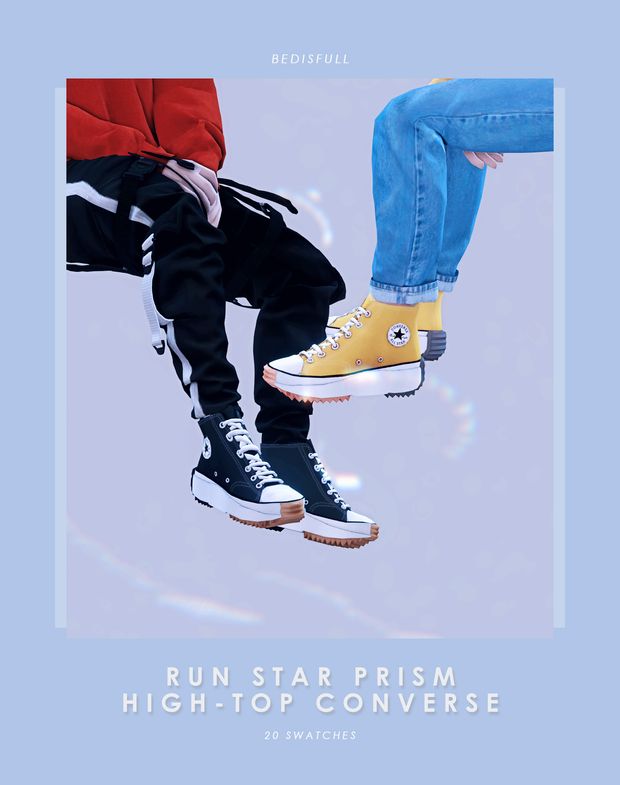 two people sitting on top of each other wearing converse shoes with the words run star prism high - top converse