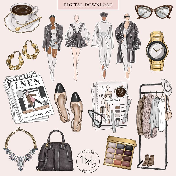 an image of women's clothing and accessories on the cover of a digital planner